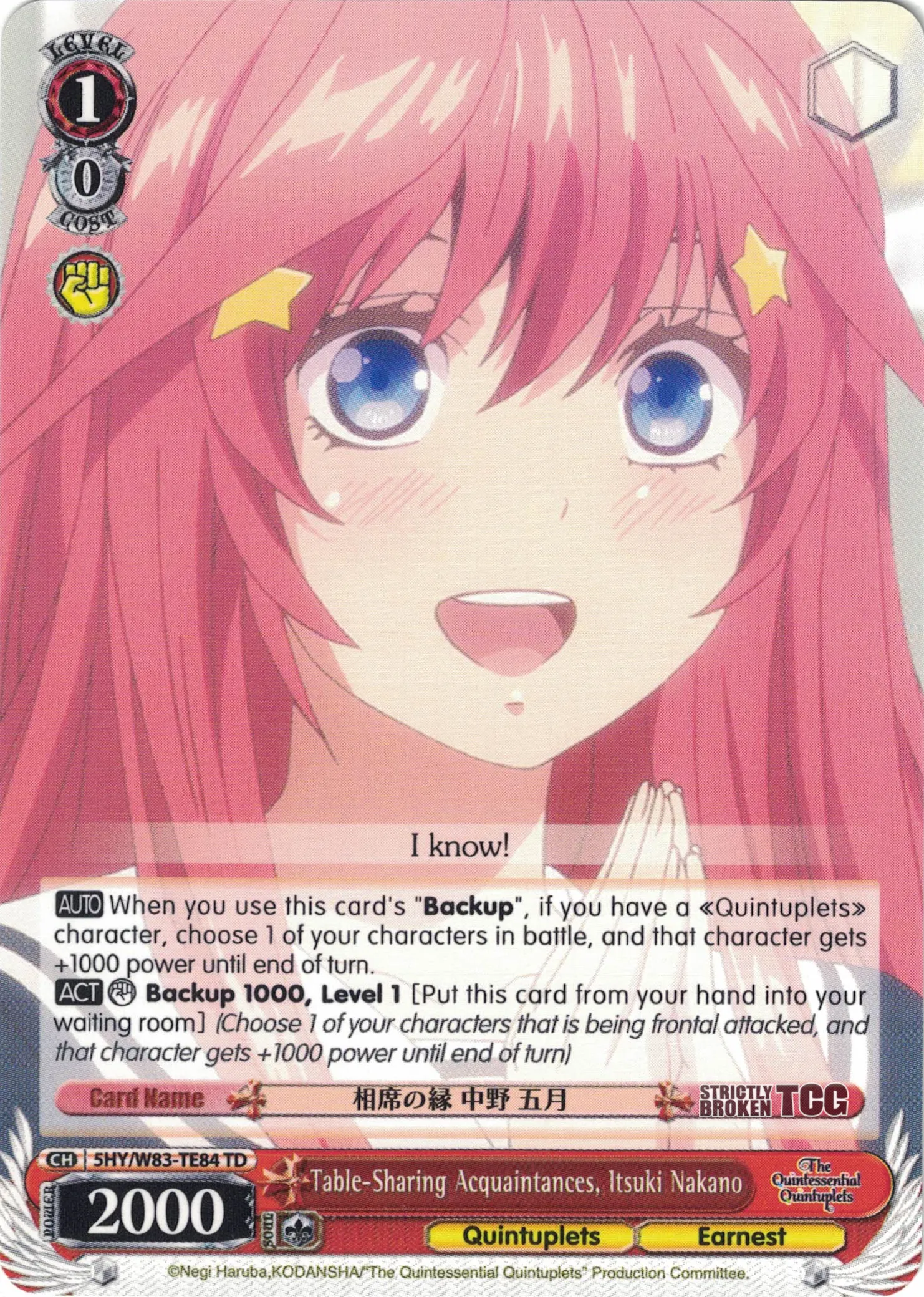 5HY/W83-TE84 Table-Sharing Acquaintances, Itsuki Nakano - The Quintessential Quintuplets English Weiss Schwarz Trading Card Game