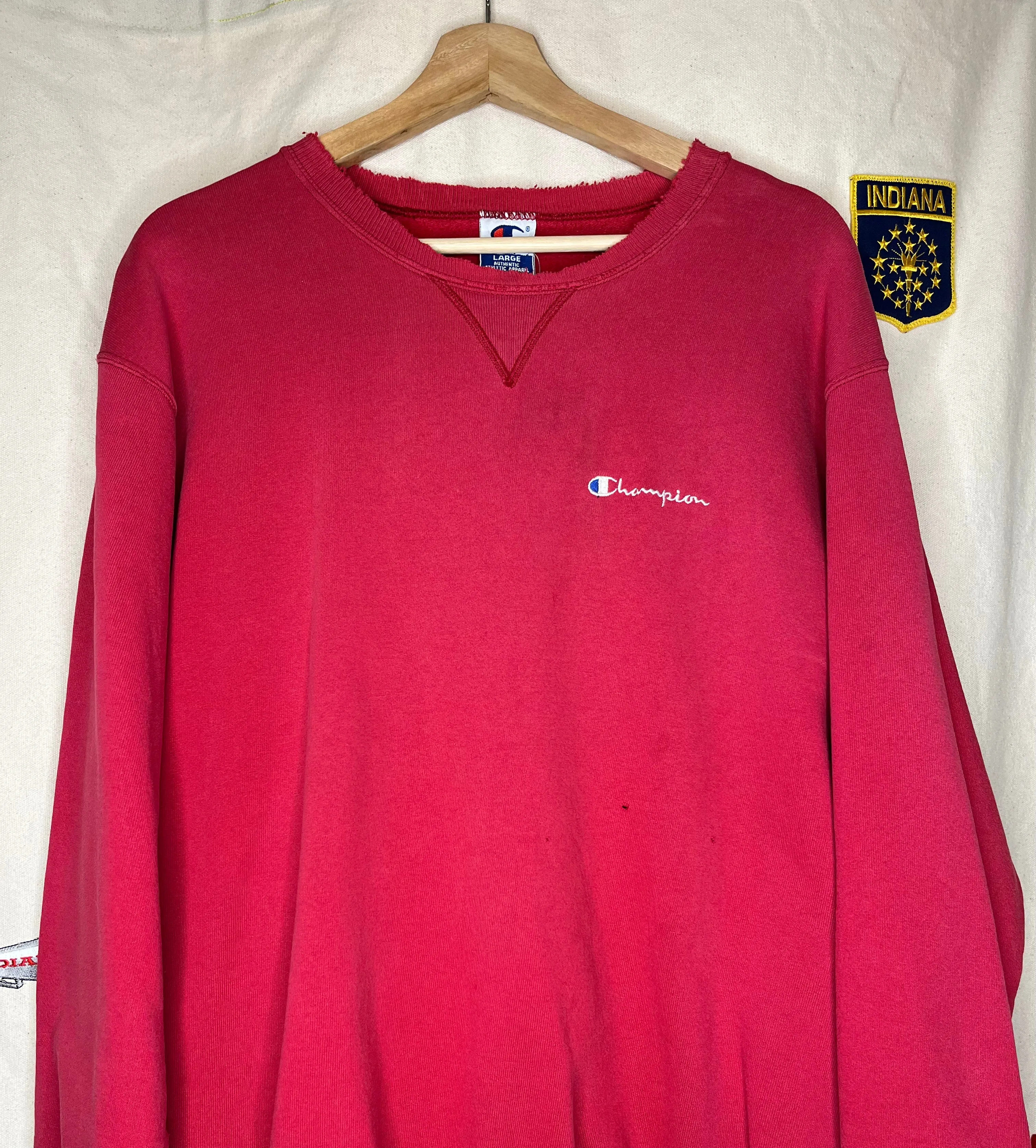 90's Champion Distressed Script Crewneck: L