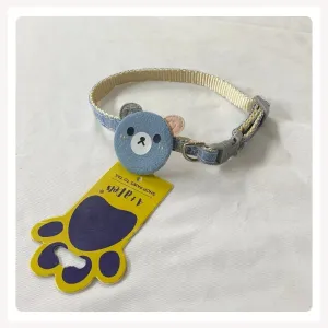 A a Pets' Teddy Design Soft Handmade Cotton Everyday Adjustable Cat Collar - Blue