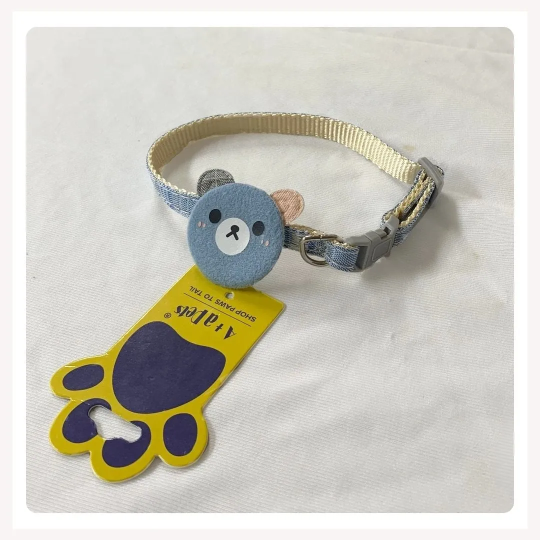 A a Pets' Teddy Design Soft Handmade Cotton Everyday Adjustable Cat Collar - Blue