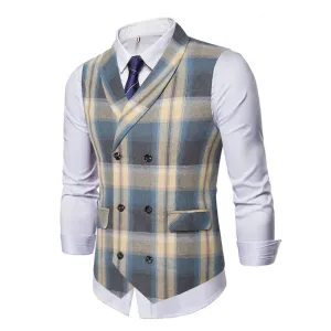 Advbridge Spring and Autumn New Double Rowed Men's Casual Vest Canshoulder British Fashion Slim Fit Checkered Vest Foreign Trade