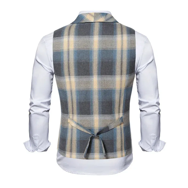 Advbridge Spring and Autumn New Double Rowed Men's Casual Vest Canshoulder British Fashion Slim Fit Checkered Vest Foreign Trade