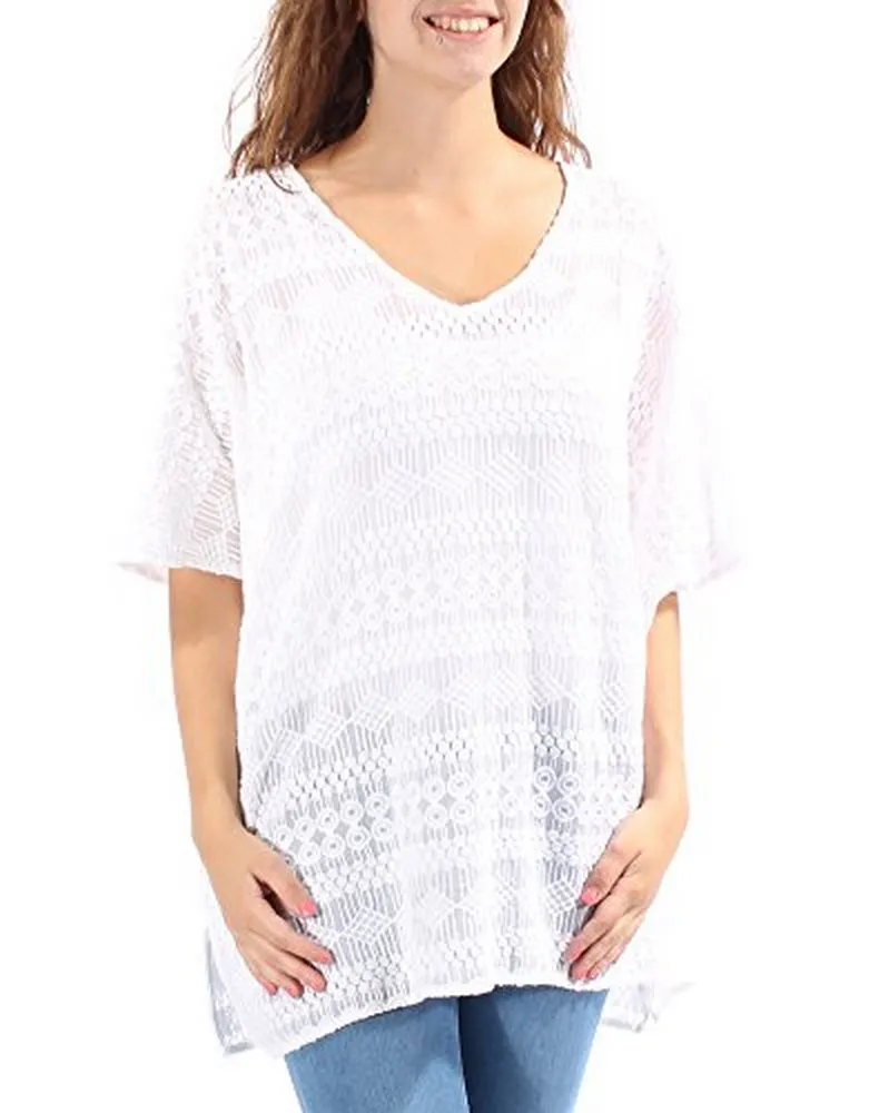 Alfani Women's V-Neck Lace Dolman Sleeves Poncho Top, Bright White, M