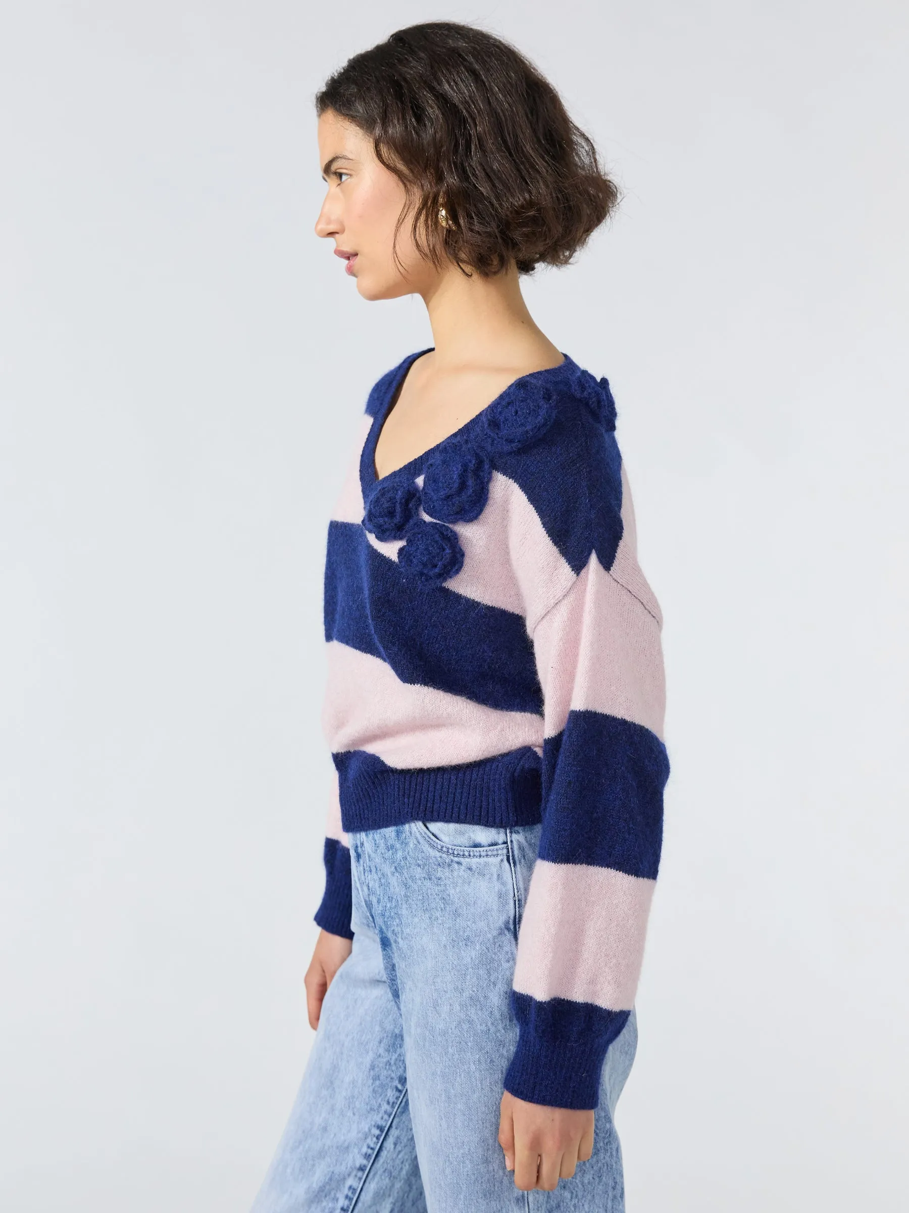 Alma Alpaca Jumper Navy/Pink Stripe