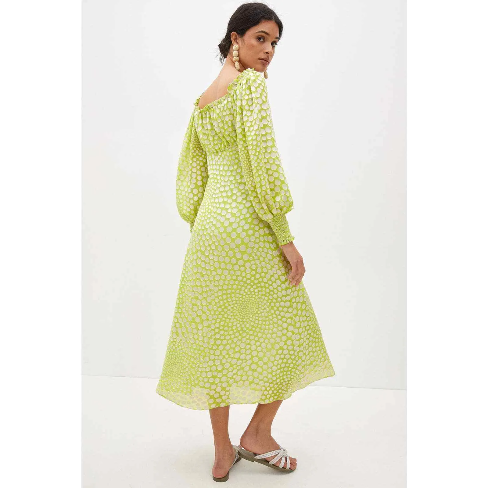ANTHRO EXQUISE MERYL POLKA DOT MIDI DRESS - S