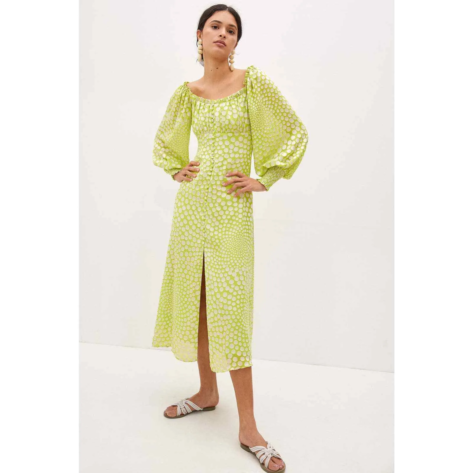 ANTHRO EXQUISE MERYL POLKA DOT MIDI DRESS - S