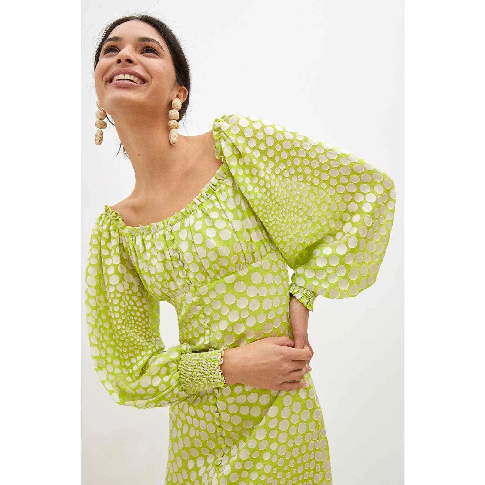ANTHRO EXQUISE MERYL POLKA DOT MIDI DRESS - S