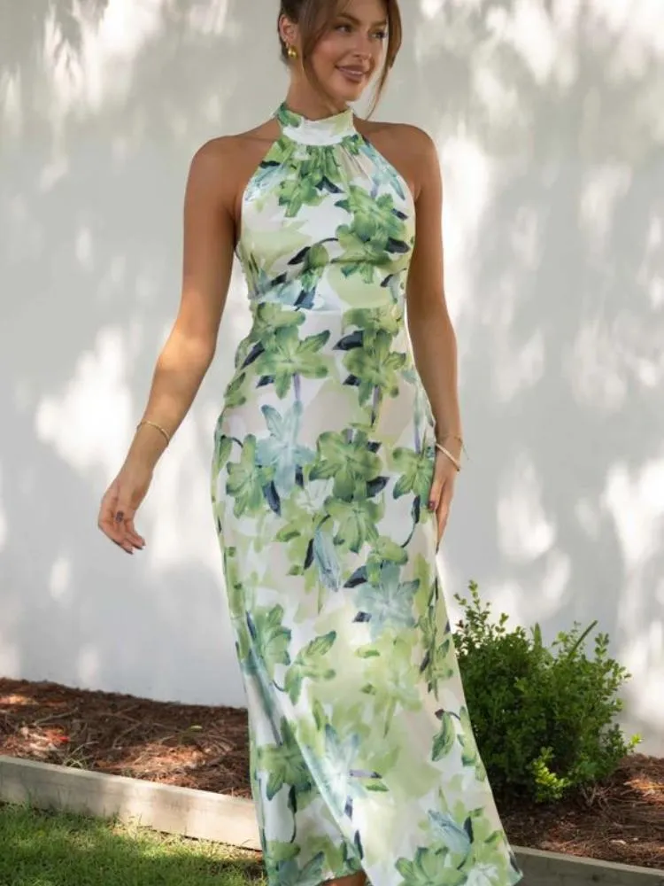 Ava - Satin Floral Midi Dress