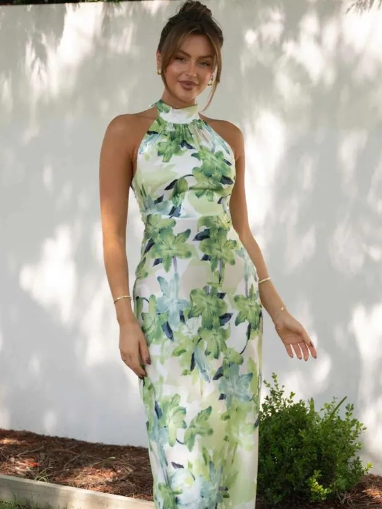Ava - Satin Floral Midi Dress