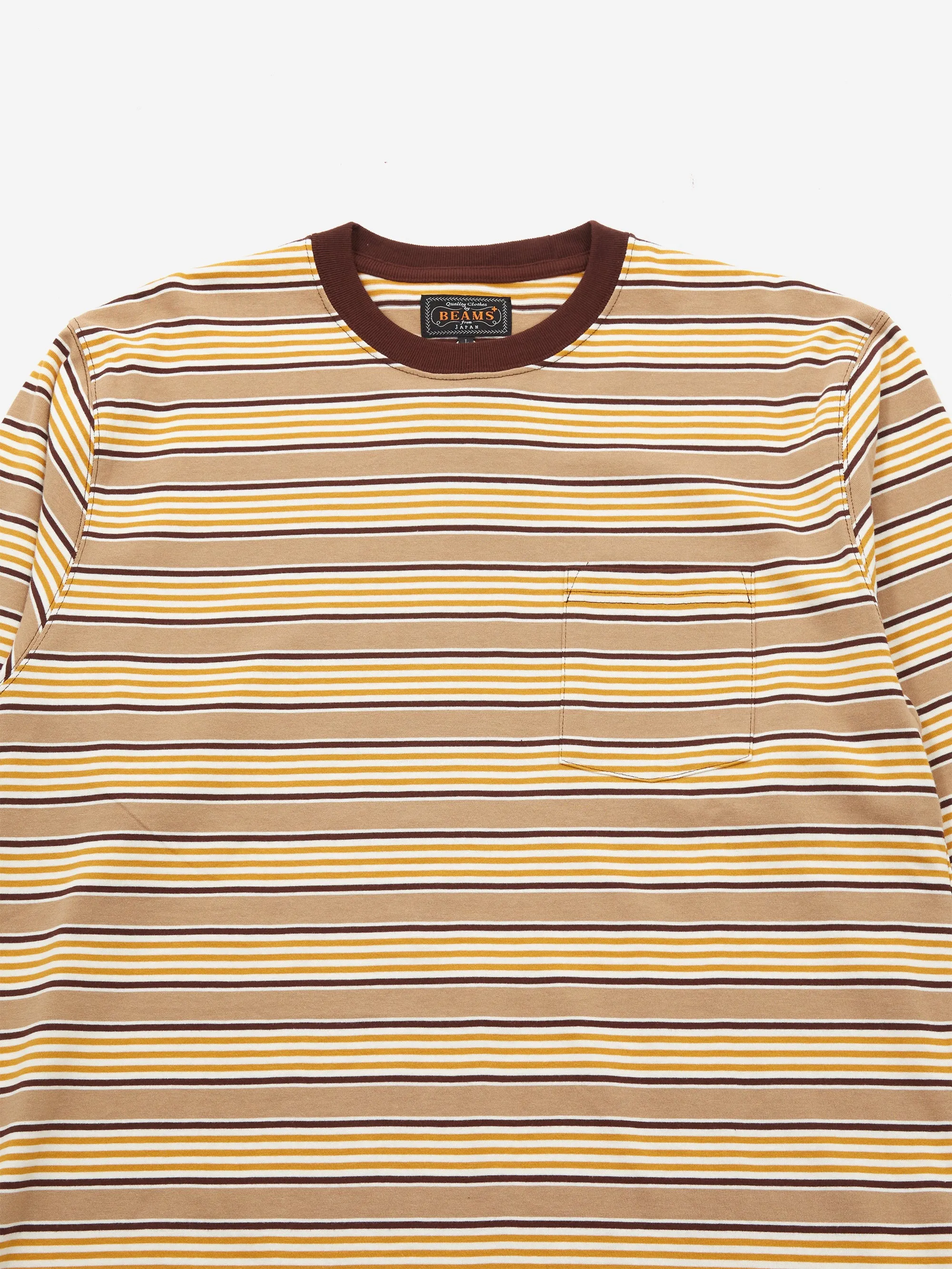 Beams Plus Multi Stripe Pocket T-Shirt - Brown