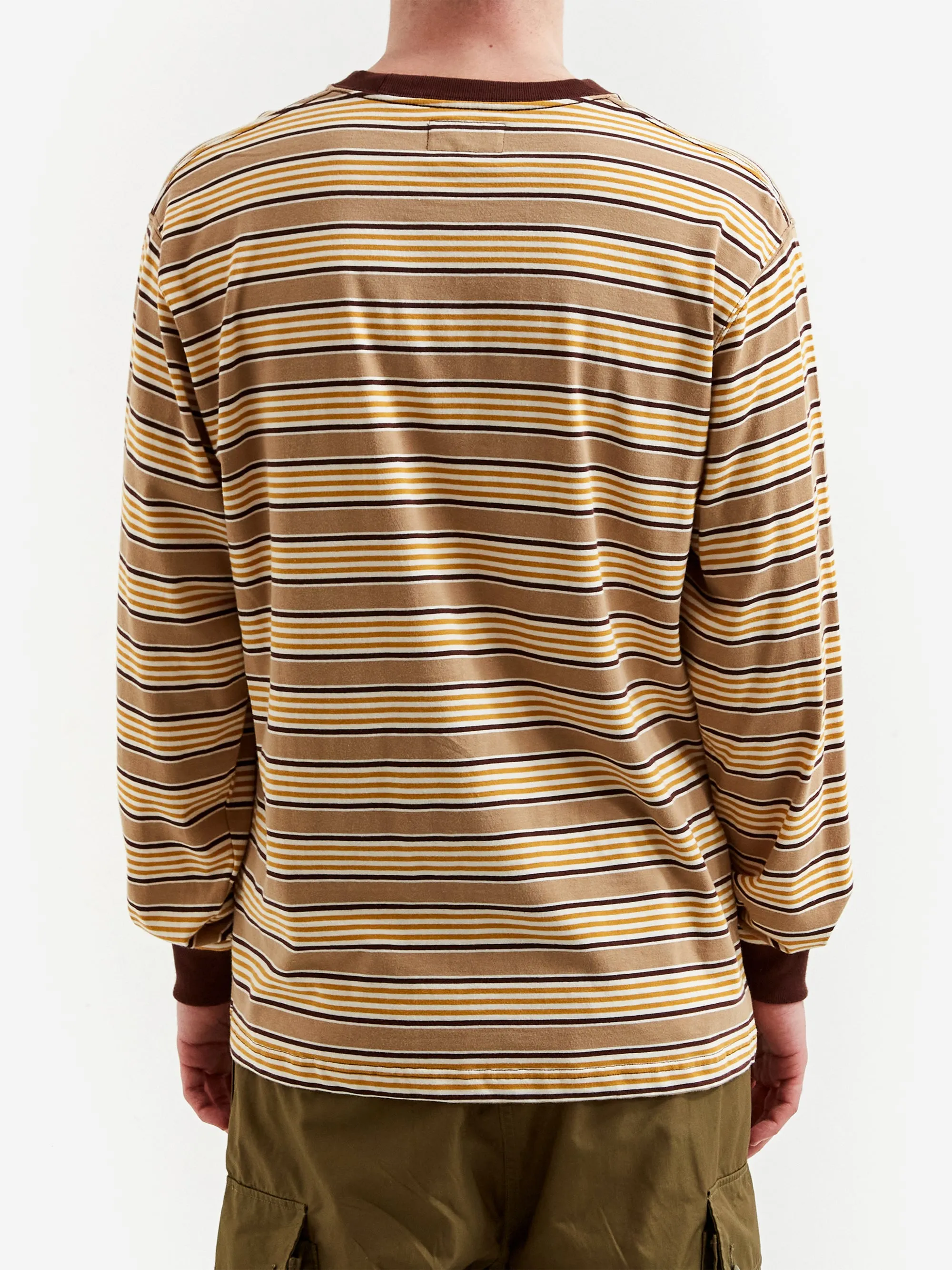 Beams Plus Multi Stripe Pocket T-Shirt - Brown