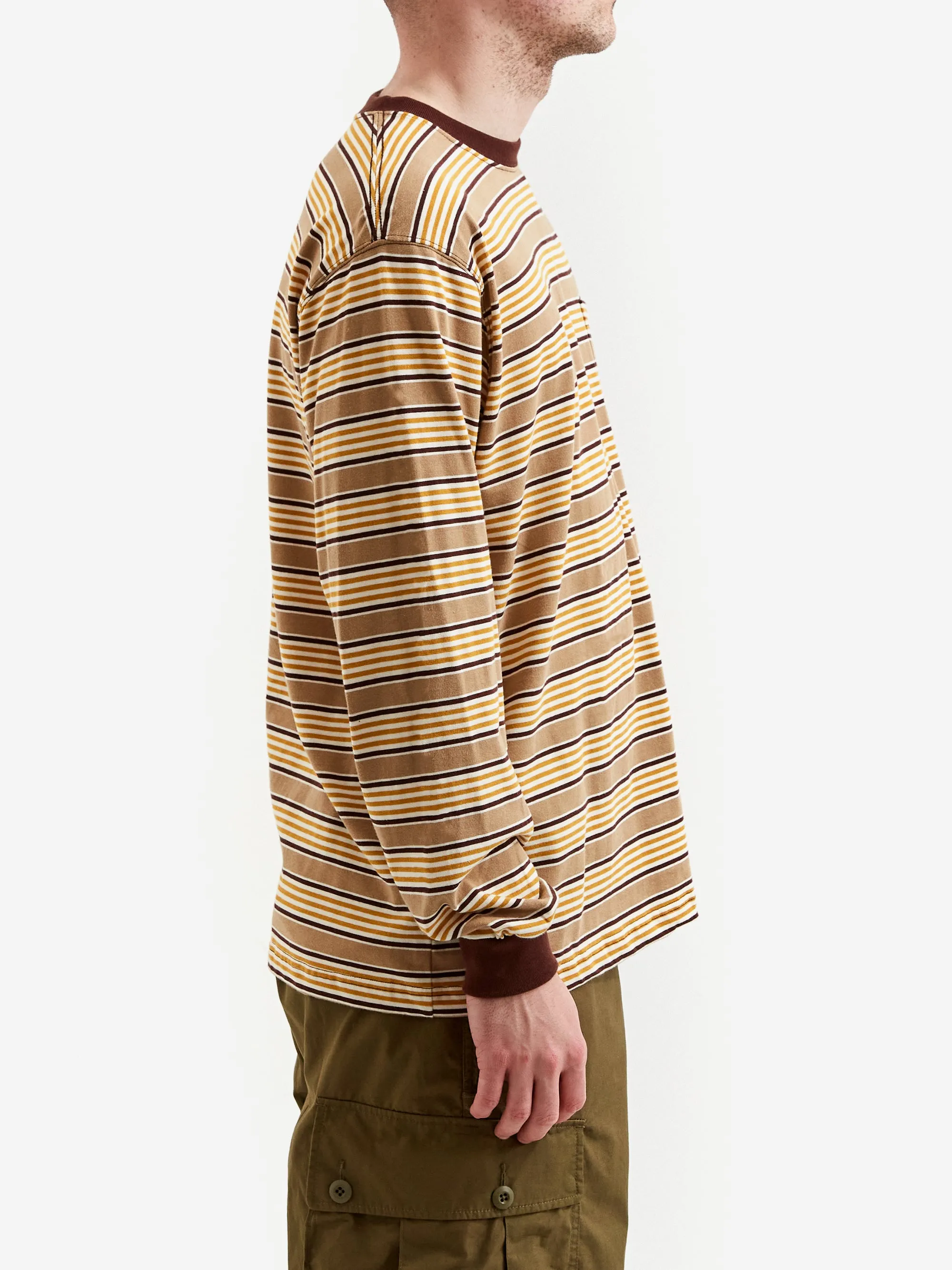Beams Plus Multi Stripe Pocket T-Shirt - Brown
