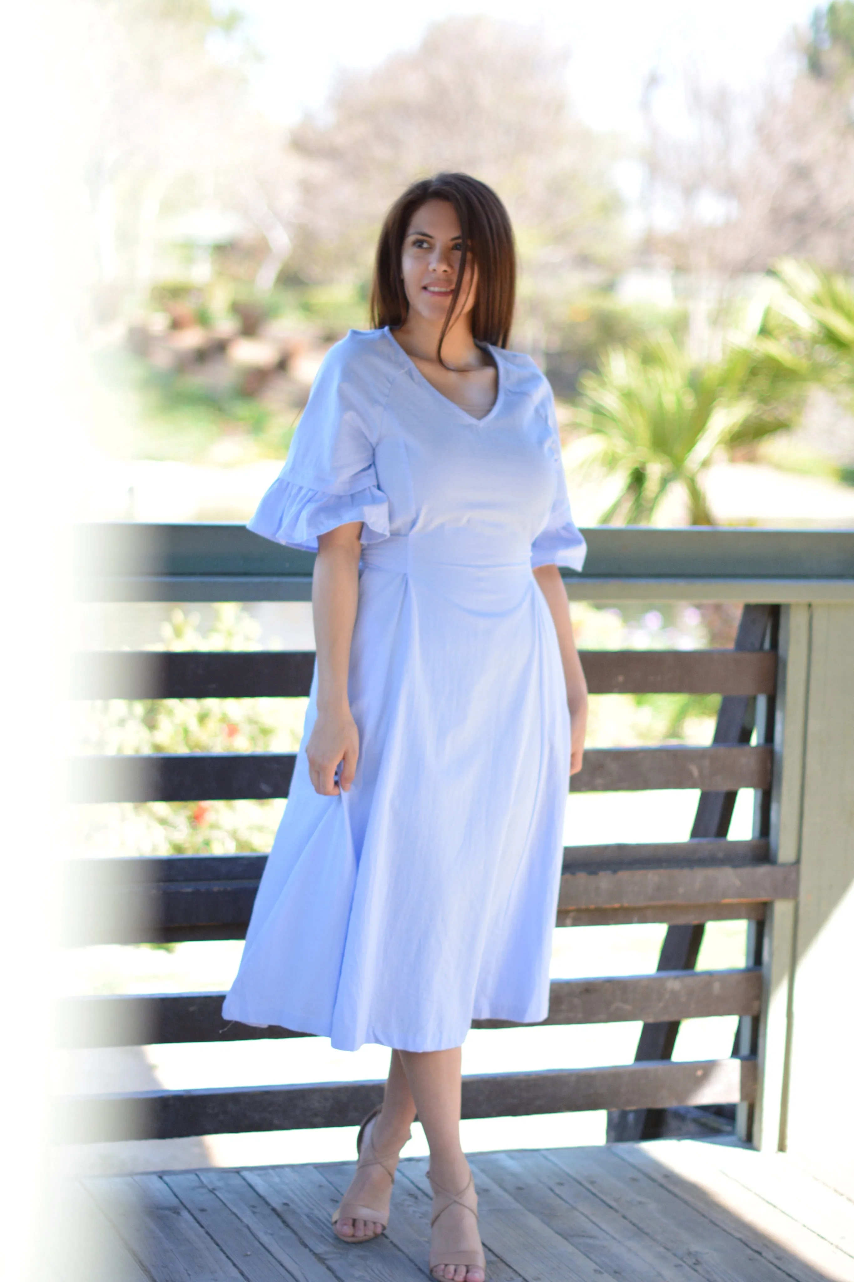 Beatrice Periwinkle Cotton Embroidered Dress