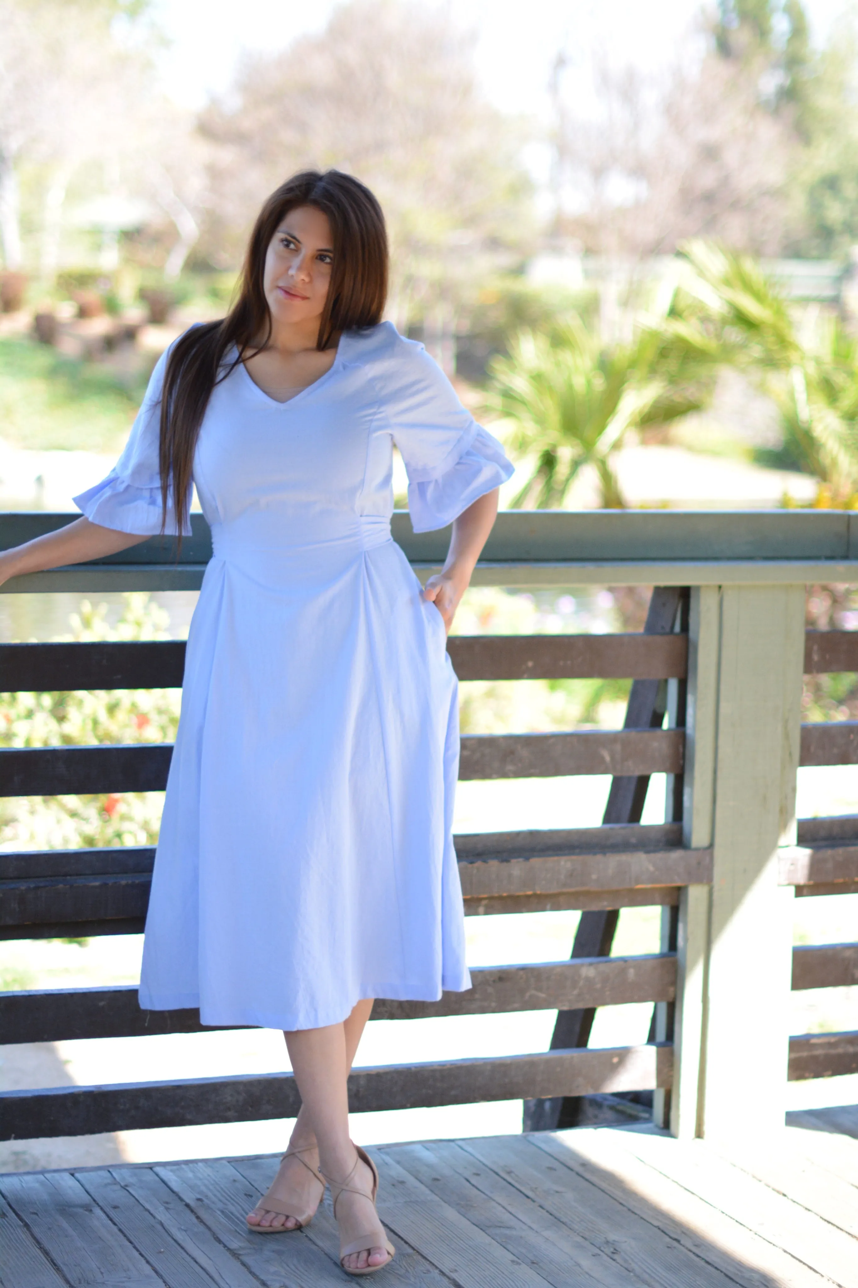 Beatrice Periwinkle Cotton Embroidered Dress