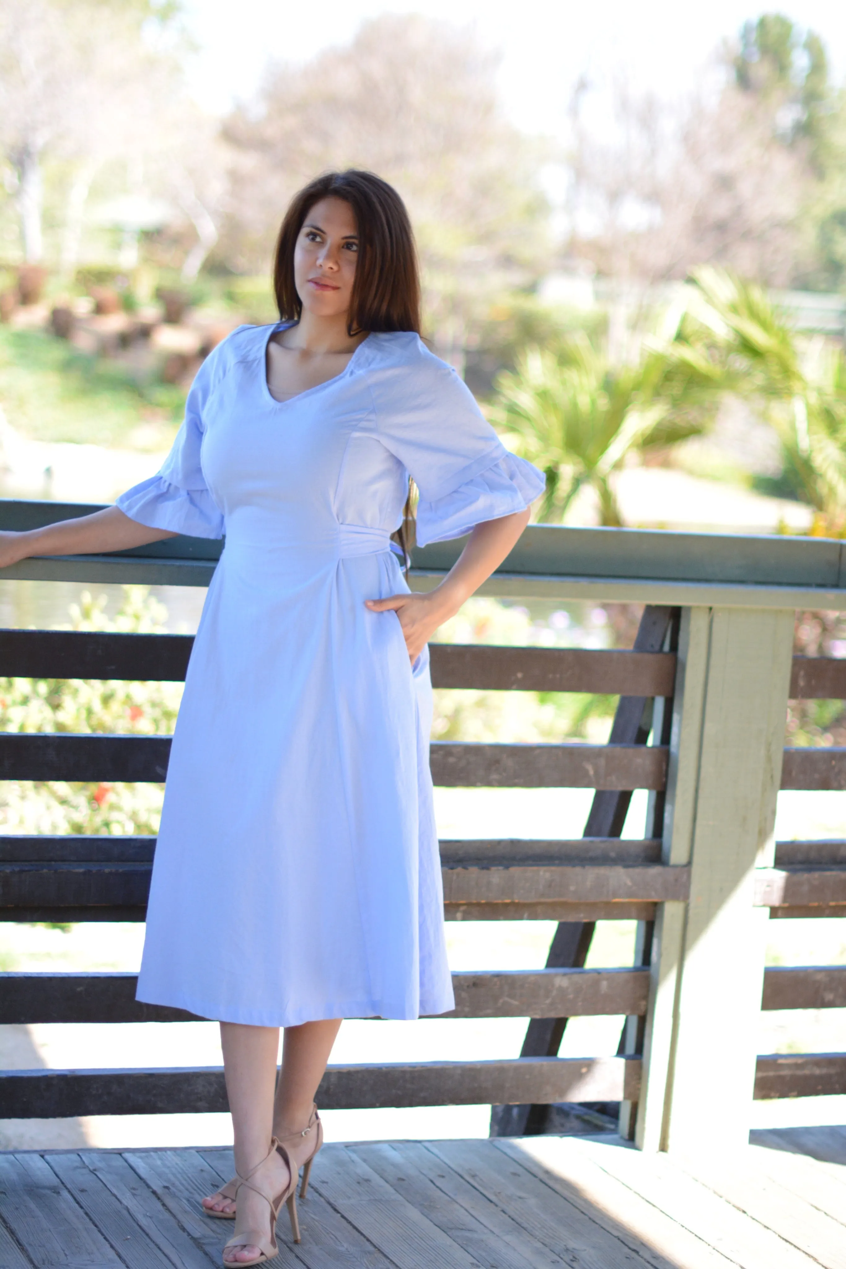 Beatrice Periwinkle Cotton Embroidered Dress