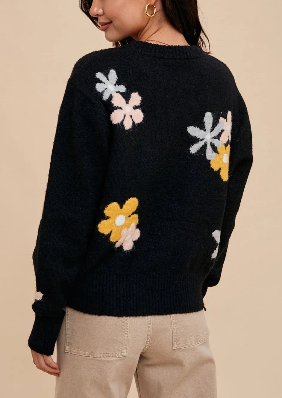 Black Floral Crewneck Sweater