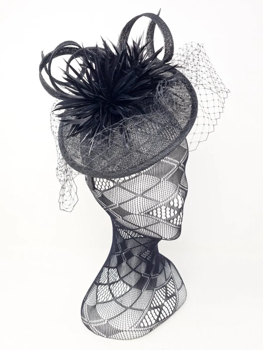 Black Flower & Net Disc Hairband Fascinator