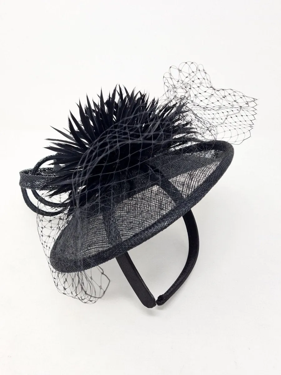 Black Flower & Net Disc Hairband Fascinator