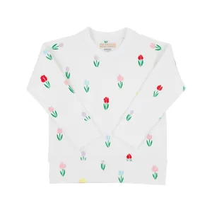 Cassidy Comfy Crewneck - Travilah Tulip with Worth Avenue White