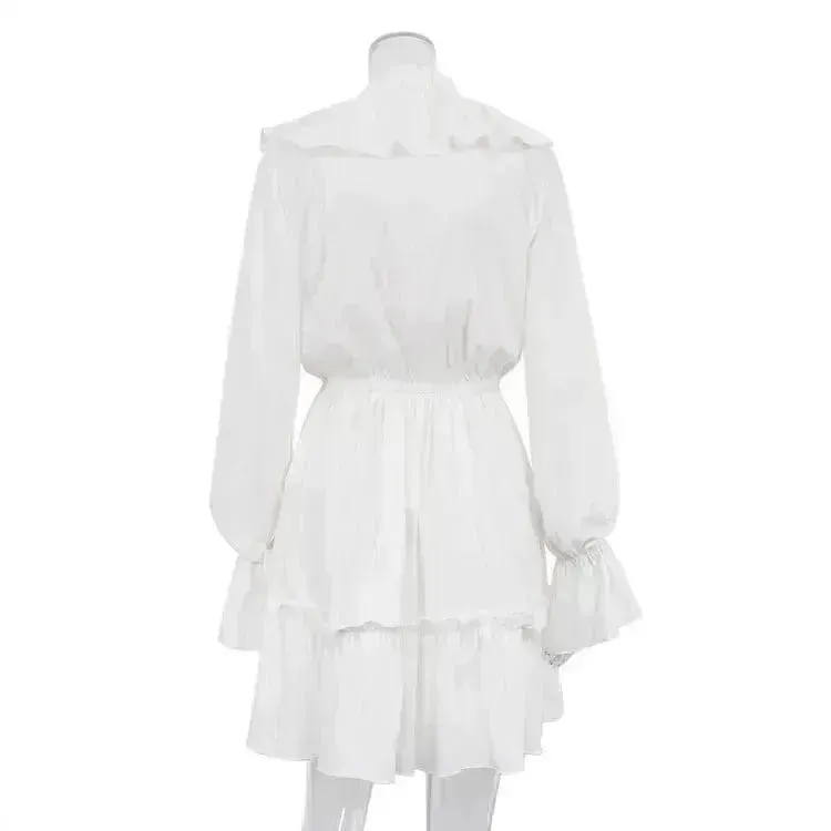Casual Fashion V Neck Pleated Ruffle Long Sleeve Dress Y2K V Neck Flared Sleeve Short Mini Skater Dress Women's Clothing