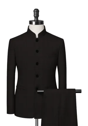 Chocolate Brown Mandarin Collar Suit