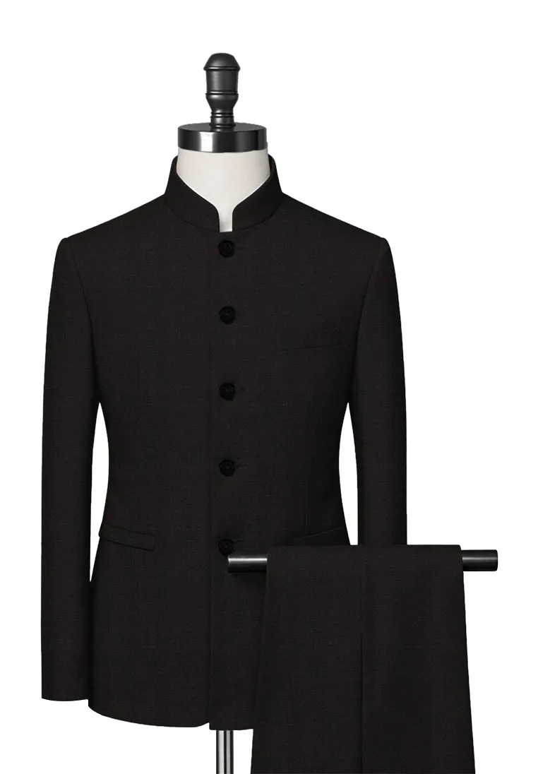 Chocolate Brown Mandarin Collar Suit