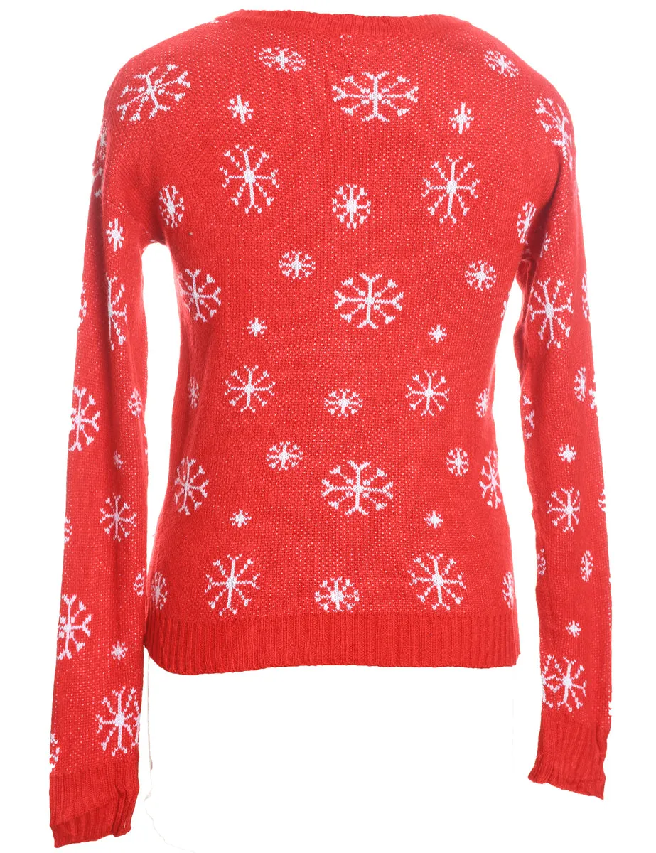 Christmas Tree Design Red Knit Jumper - M