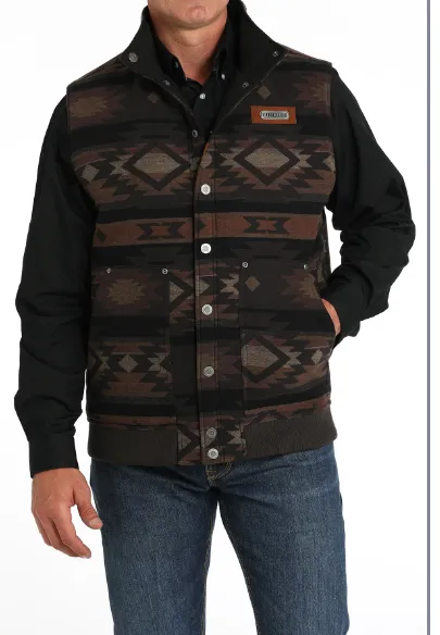 Cinch Men's Brown & Black Aztec Print Reversible Vest MWV1910001