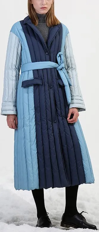 Color-Block Paneled Long Puffer Coat