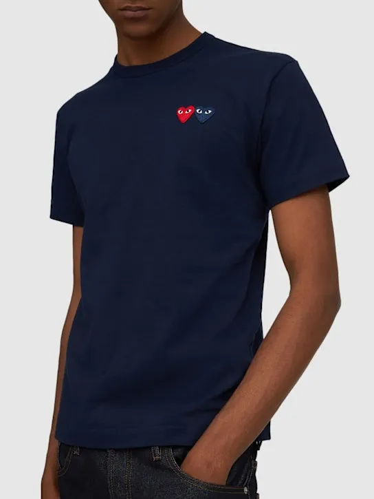 Comme des Garçons Play   Double heart patch cotton jersey t-shirt 
