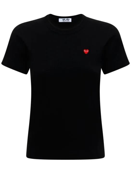 Comme des Garçons Play   Embroidered red heart cotton t-shirt 