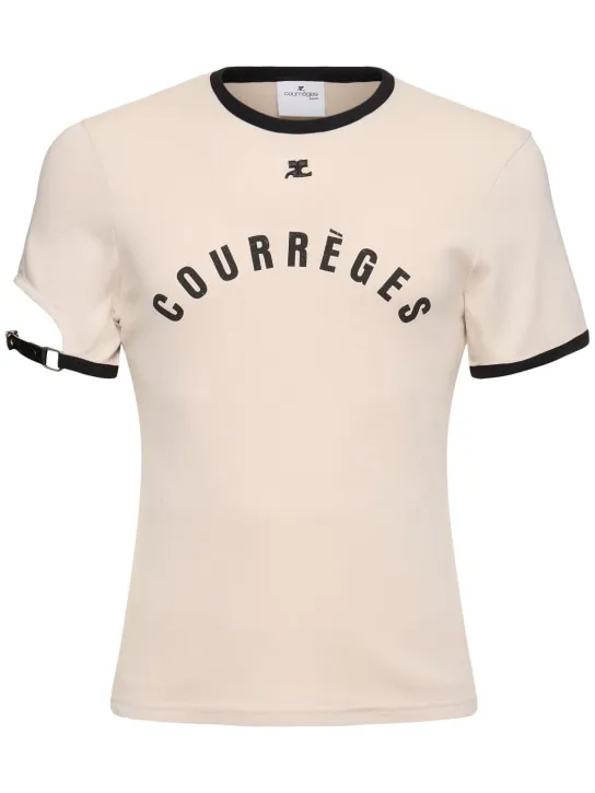 Courreges   Logo print cotton t-shirt w/buckle 