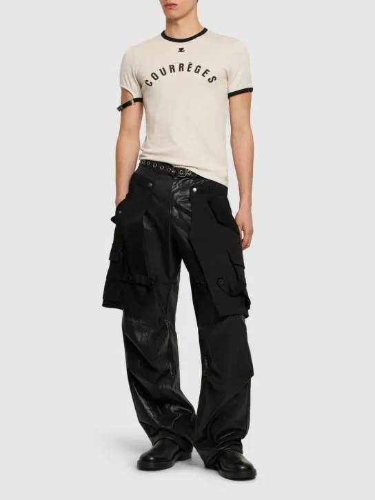Courreges   Logo print cotton t-shirt w/buckle 