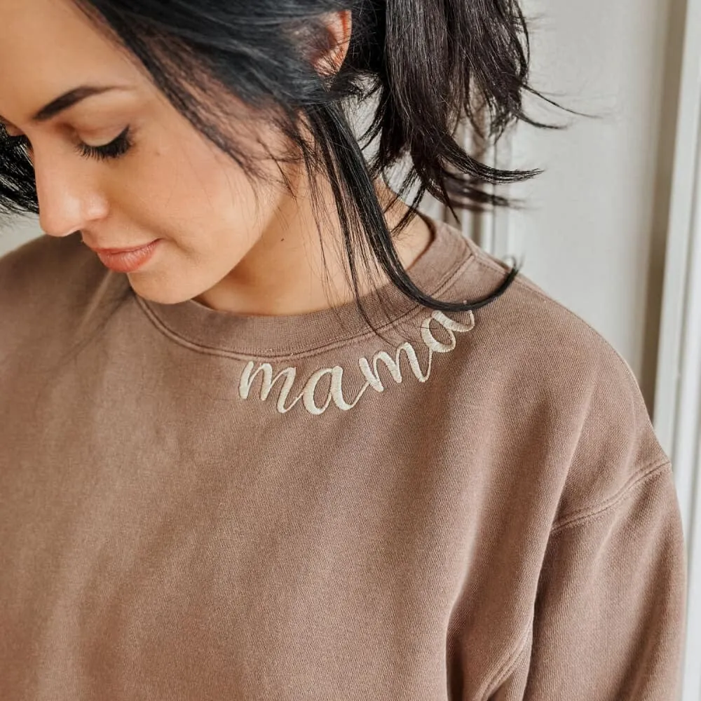 Custom Mama Embroidered Crewneck - Clay