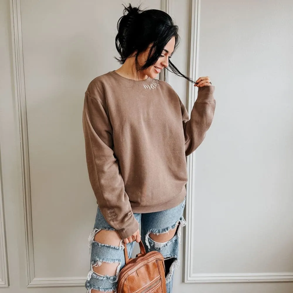 Custom Mama Embroidered Crewneck - Clay