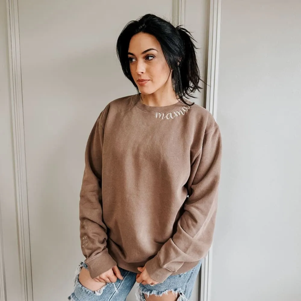 Custom Mama Embroidered Crewneck - Clay