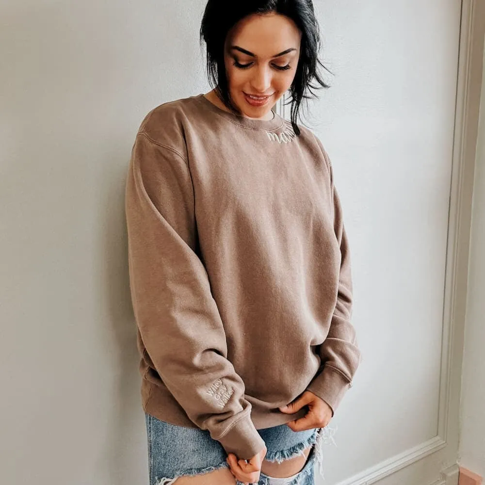 Custom Mama Embroidered Crewneck - Clay