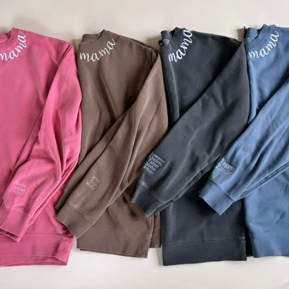 Custom Mama Embroidered Crewneck - Clay