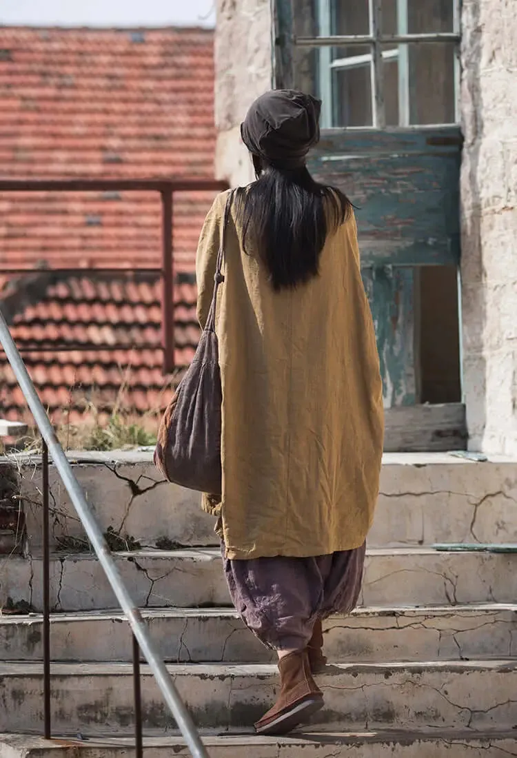 Elegant Vintage Dark Brown Linen Shirt for Women