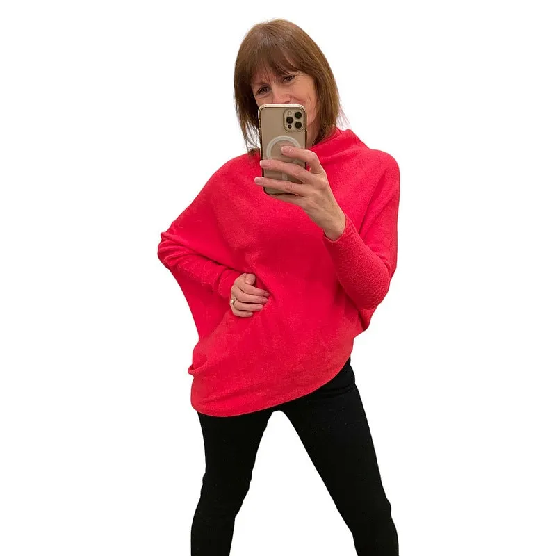 Emilie Asymmetric Jumper in Coral Red
