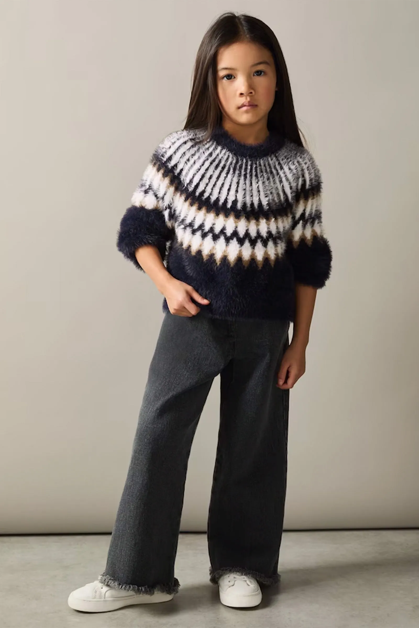 Fairisle Jumper With Alpaca Wool And Cashmere in Navy