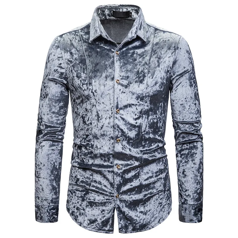 Fashion Trend Diamond Velvet High-end Men's Lapel Long-sleeved Shirt