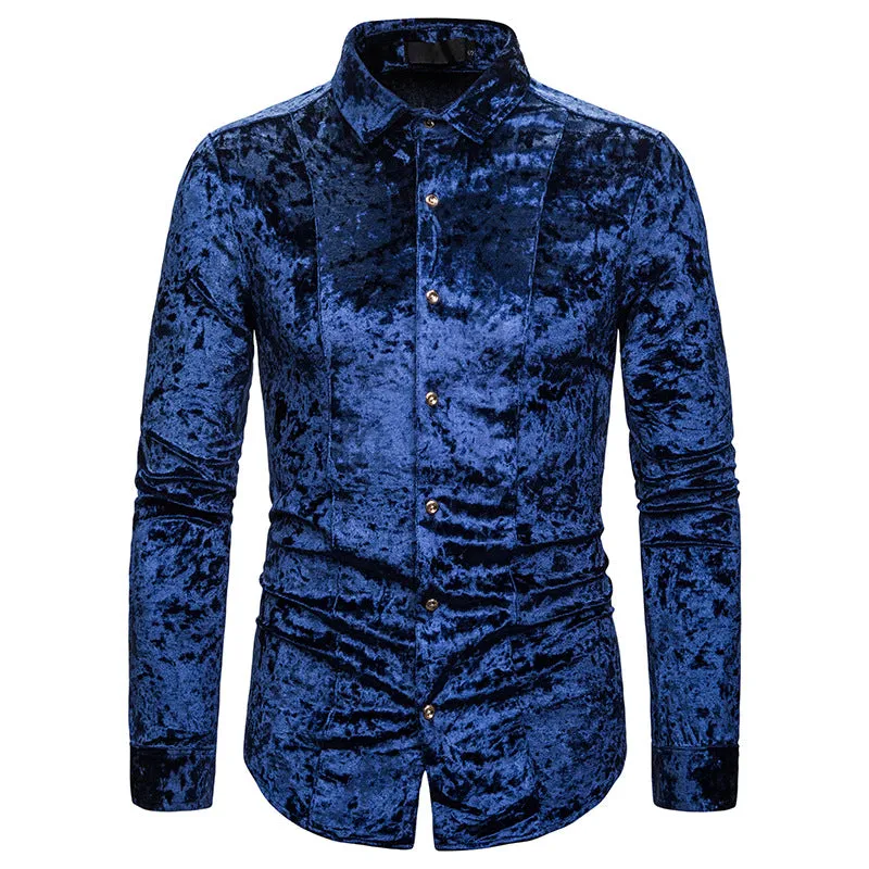 Fashion Trend Diamond Velvet High-end Men's Lapel Long-sleeved Shirt