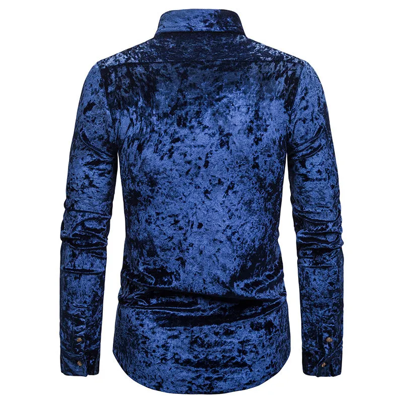 Fashion Trend Diamond Velvet High-end Men's Lapel Long-sleeved Shirt