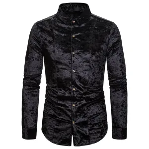Fashion Trend Diamond Velvet High-end Men's Lapel Long-sleeved Shirt