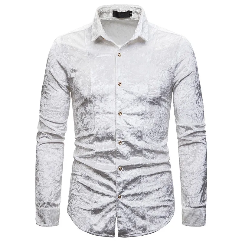 Fashion Trend Diamond Velvet High-end Men's Lapel Long-sleeved Shirt