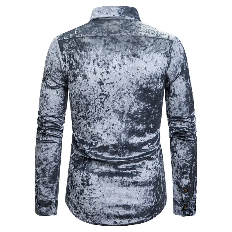 Fashion Trend Diamond Velvet High-end Men's Lapel Long-sleeved Shirt