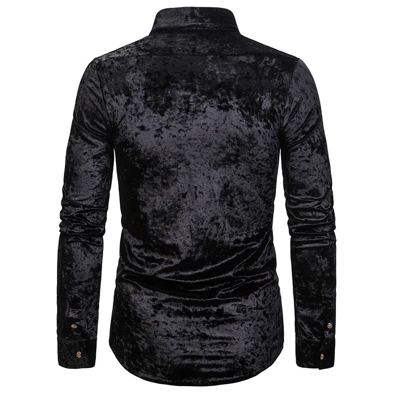 Fashion Trend Diamond Velvet High-end Men's Lapel Long-sleeved Shirt
