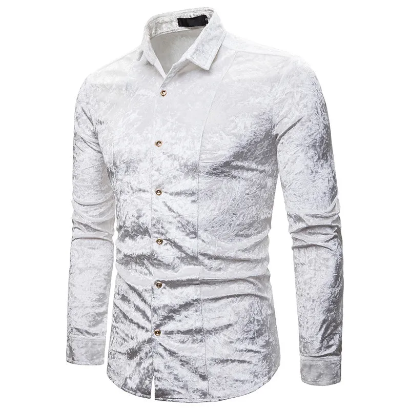 Fashion Trend Diamond Velvet High-end Men's Lapel Long-sleeved Shirt