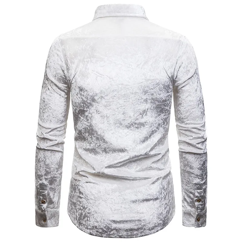 Fashion Trend Diamond Velvet High-end Men's Lapel Long-sleeved Shirt